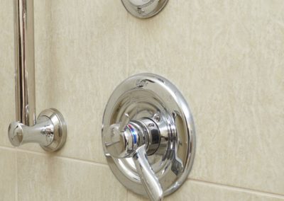 Close-up of shower handle in bath remodel yorktown va area