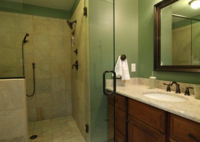 green and dark bathroom redesign project - hampton roads va
