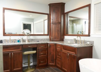 dark wooden cabinets bathroom remodel in hampton roads va