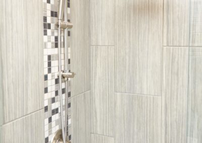 overhead shower head in bathroom redesign - hampton roads va