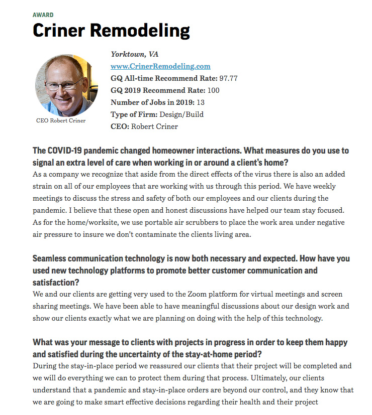 Criner Remodeling chosen as top 100 leader in remodeling