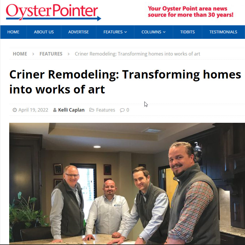 criner remodeling featured in oyster pointer magazine
